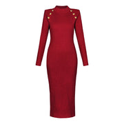 New Long Sleeve Round Neck Slim Midi Knit Dress
