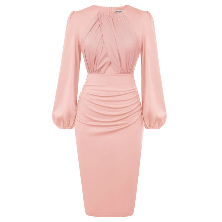 Long Sleeve Crew Neck Bodycon Midi Dress