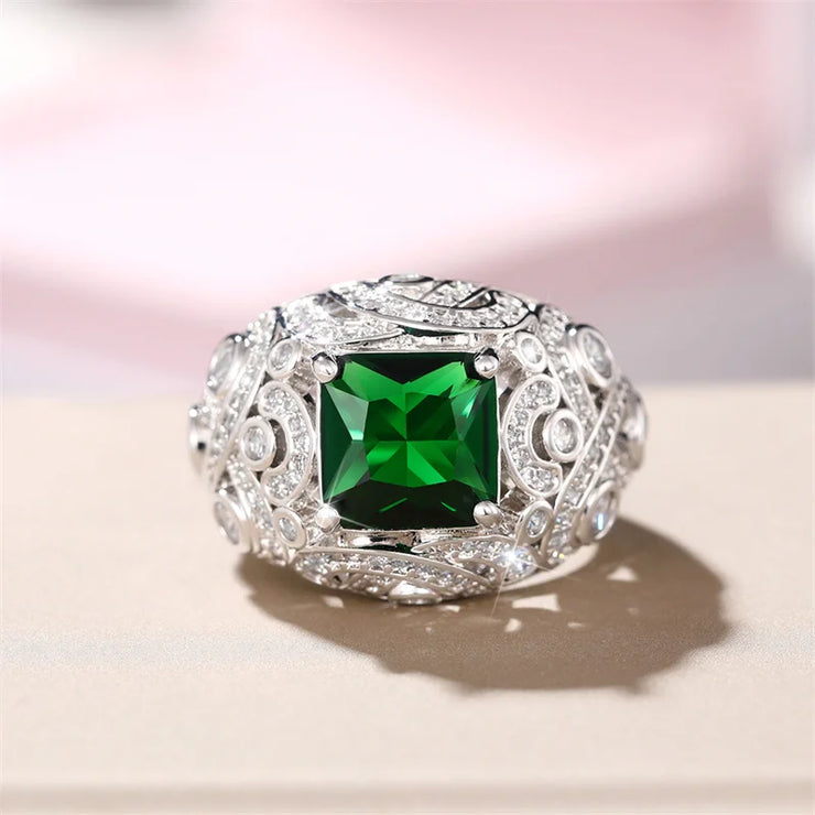 Elegant Full Bling Iced Out Green Ring