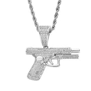 Bling Iced Out Pistol Pendant Submachine Gun Necklace