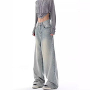 American Retro Old High-waisted wide jeans