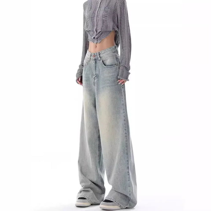 American Retro Old High-waisted wide jeans