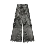 American Vintage Stitching Multi-pocket Heavy Washing Baggy Jeans