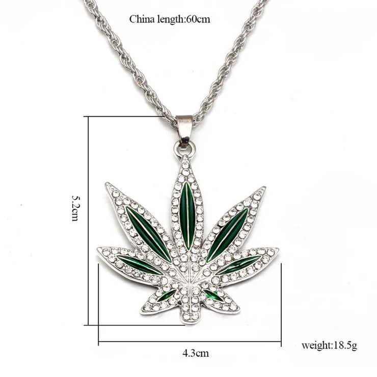 Rhinestone Weed Pendant Necklace