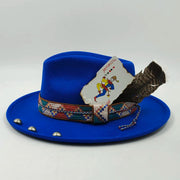 Retro Feather Fedoras Felt Wide Brim Jazz Cap