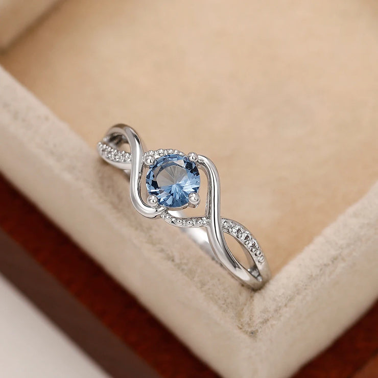 Modern Charming Blue Cubic Zirconia High-Quality Silver Color Ring