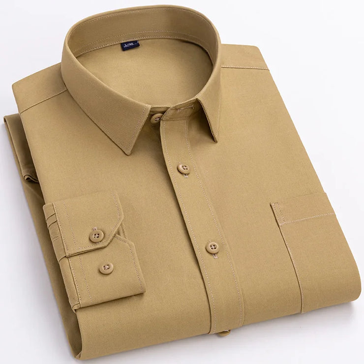 Men's new solid long sleeve casual formal shirt