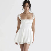 Classic White Lace Strap Mini Backless Party Wear