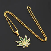 Rhinestone Weed Pendant Necklace
