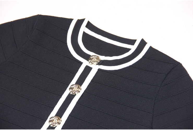 Luxury Short Sleeve Round Neck Stripe Slim Fit