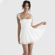 Classic White Lace Strap Mini Backless Party Wear