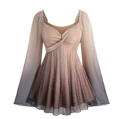 Rose girl Ombre Mesh Ruffles Shoulder Dress