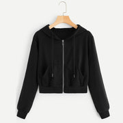 White Zip Up Hoodie Drawstring Long Sleeve