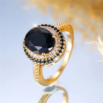 LUXARY BLACK ZIRCON STONE OVAL RING
