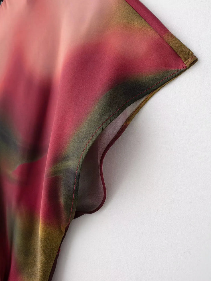 Women's Versatile Silk Satin Texture Printed Midi Dress