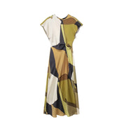Women's Versatile Silk Satin Texture Printed Midi Dress