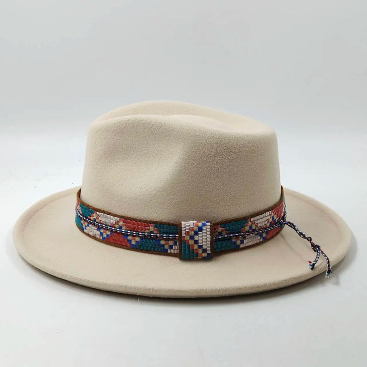 Retro Feather Fedoras Felt Wide Brim Jazz Cap