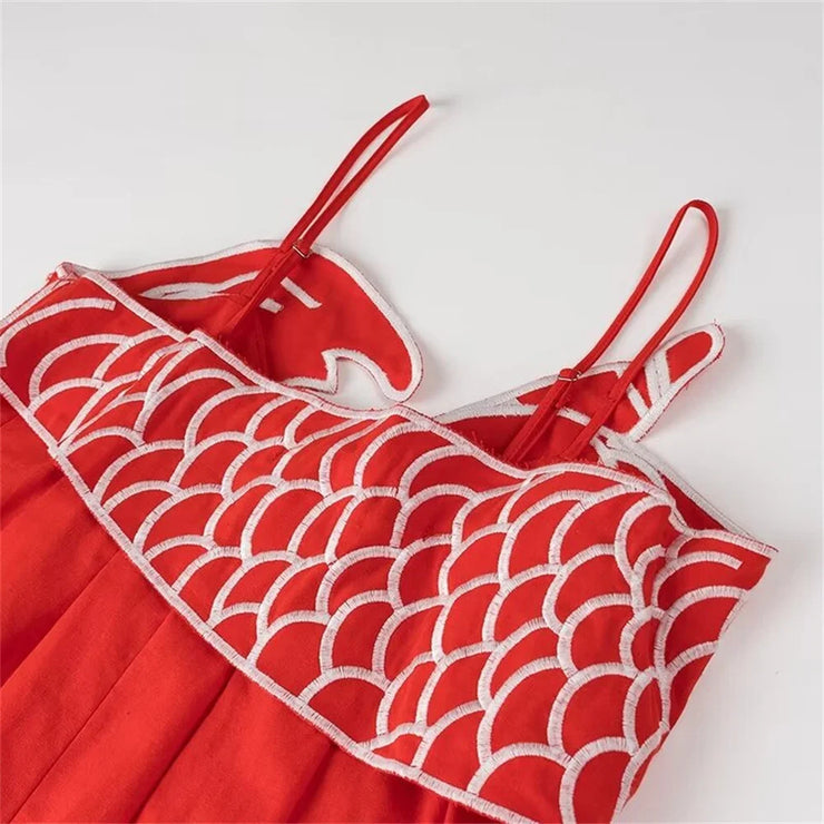 Women's sleeveless embroidery loose waist slimming suspender dress