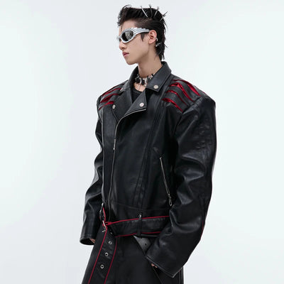 FEWQ Niche Deconstruction Fold Design  Leather Jacket