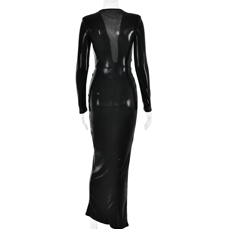 Articat Sexy Deep V Long Sleeve Lace Up Pleated Dress