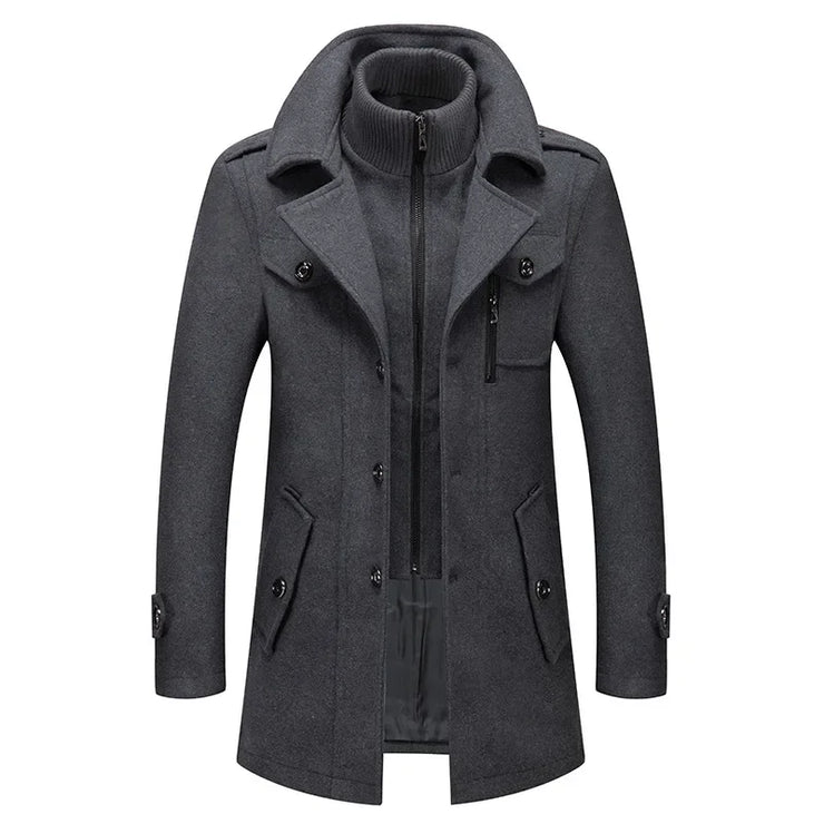 Thickended Men's Wool Blend Winter Double Collar jacket