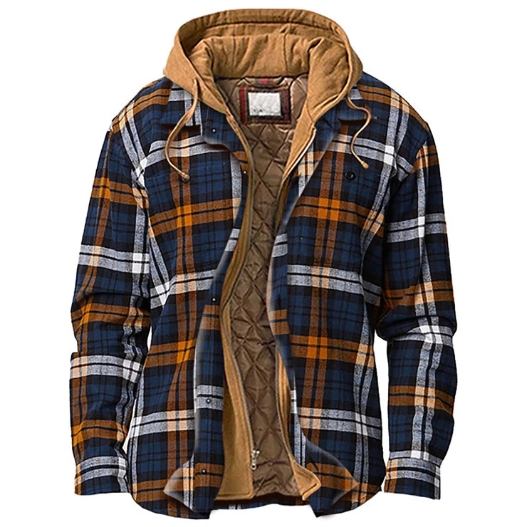 Men's Quilted Lined Button Down Plaid Shirt