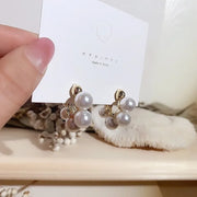 Gold Color Hoop Imitation Pearl C Shape Earrings