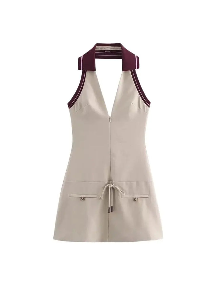 TRZA-Women's Front Zipper Patchwork Mini Dress