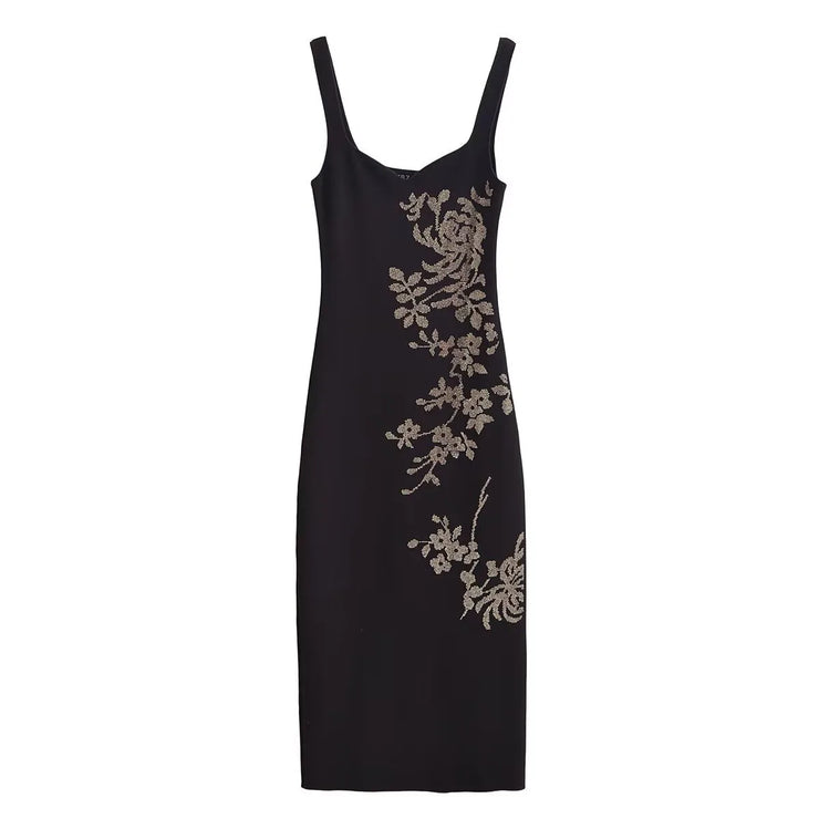 Luxury Stretch Knit Sequins Sweetheart Neckline Wide Shoulder Straps Long Dress