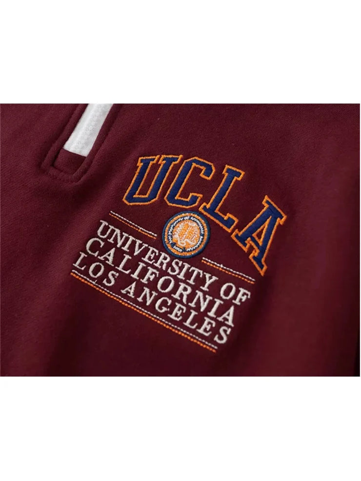 Vintage Half Open Collar Long Sleeves Pullover Sweatshirt