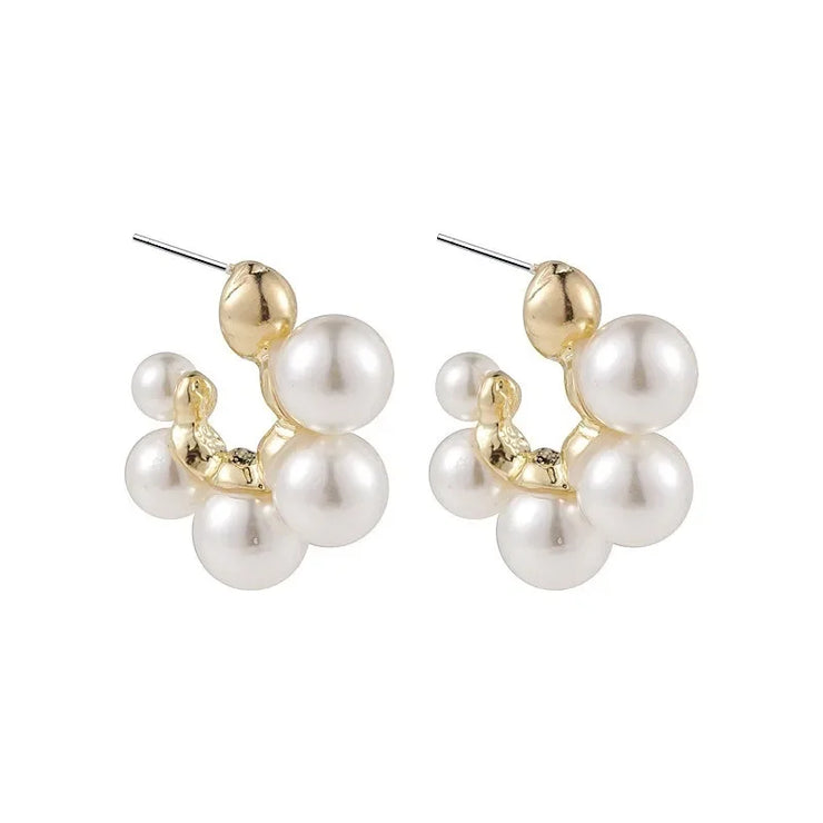 Gold Color Hoop Imitation Pearl C Shape Earrings