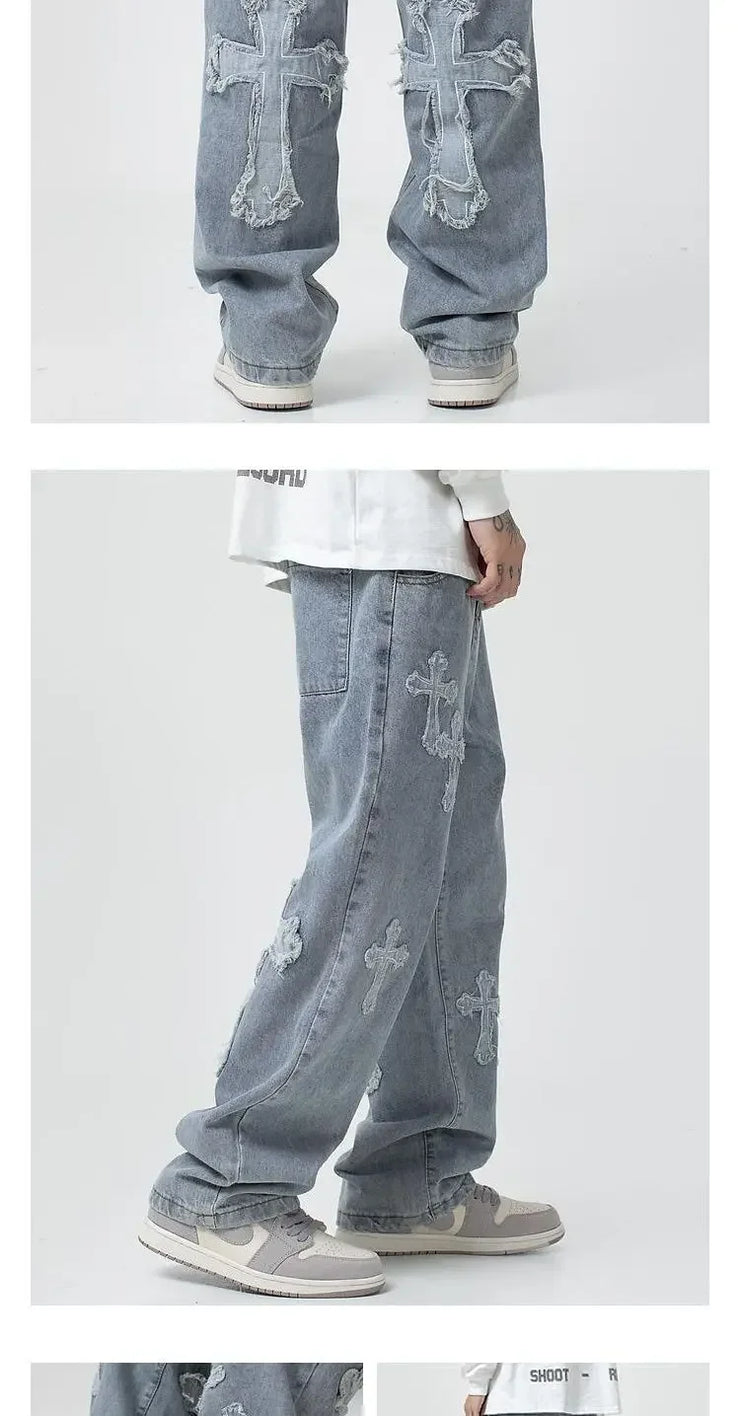 Trendy High-street Cross-stitch Jeans
