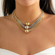 Gothic Layered Big Ball Pendant Choker Necklace