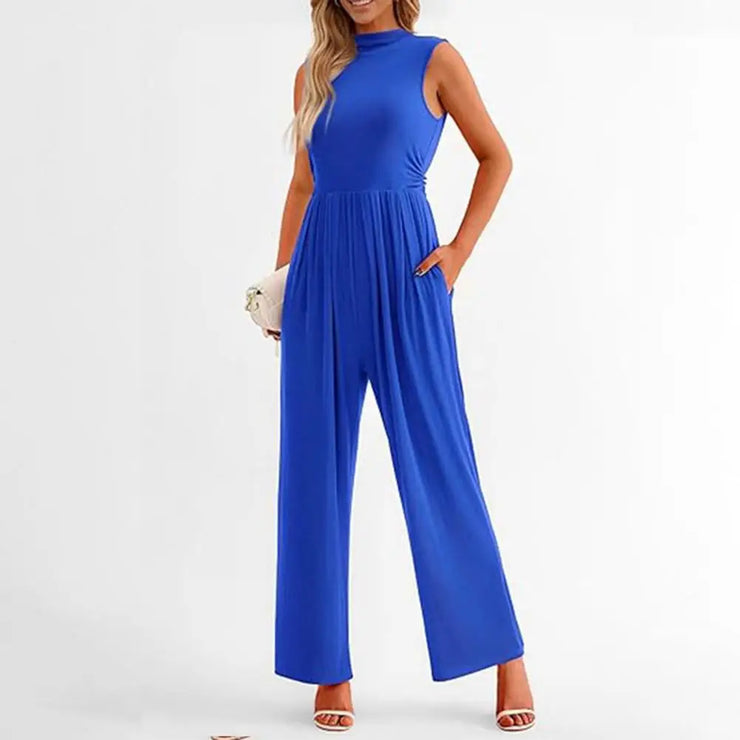 Women Sleeveless Half-High Collar Jumpsuit