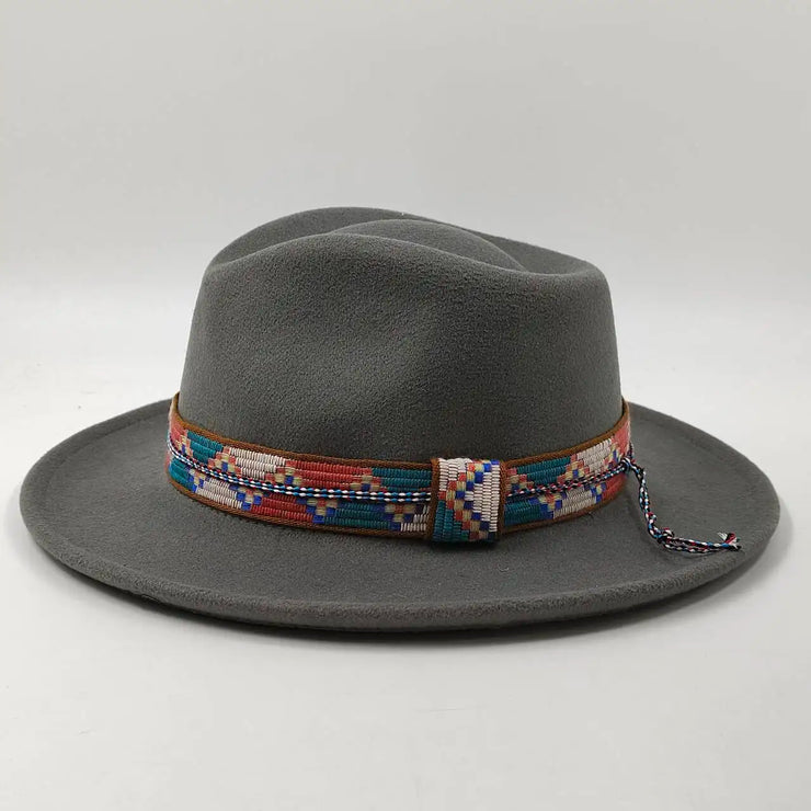 Retro Feather Fedoras Felt Wide Brim Jazz Cap