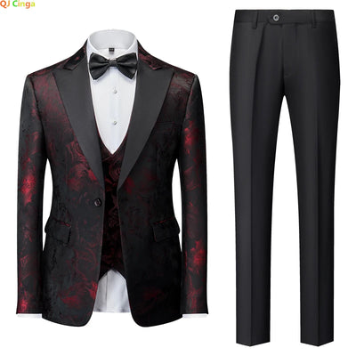 Red Jacquard Fabric wedding party set