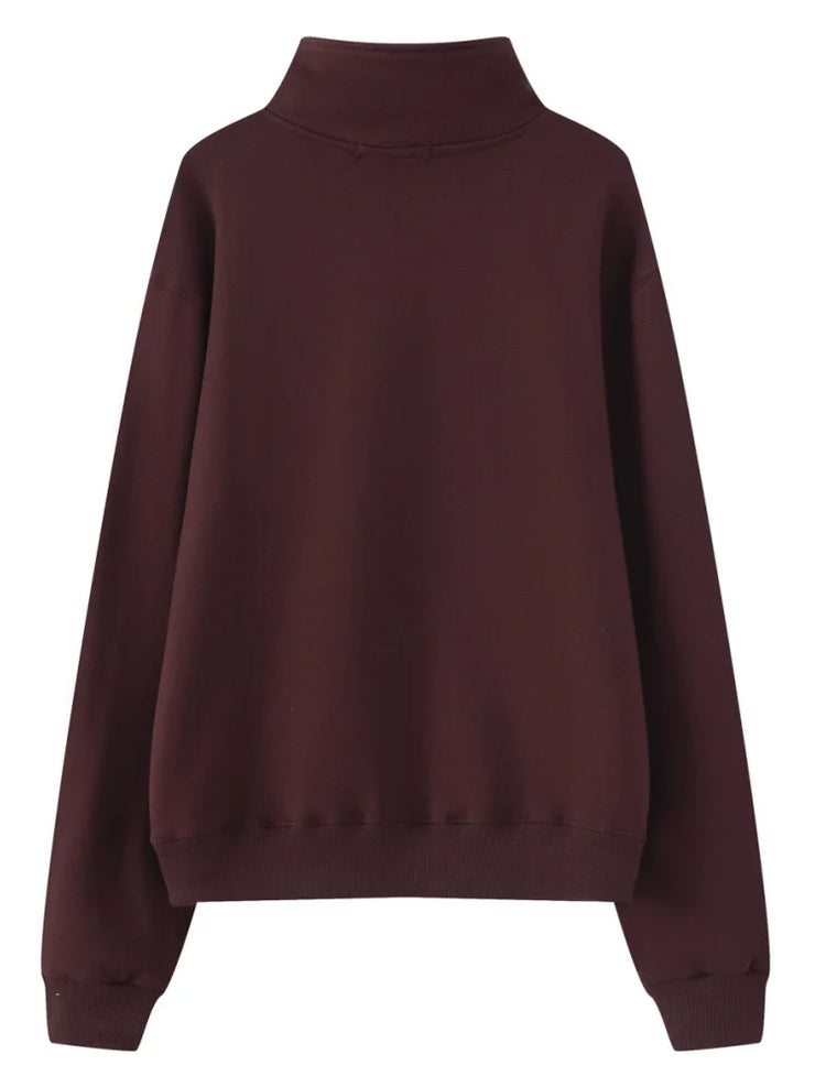 Vintage Half Open Collar Long Sleeves Pullover Sweatshirt