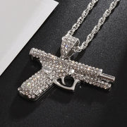 Bling Iced Out Pistol Pendant Submachine Gun Necklace
