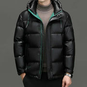 Men's Hooded Down Red Shiny Cold-Resistant Jacket