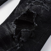 Men's High Street Black Jeans Embroidered Letters Skinny Stretch Jeans