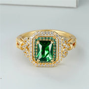 Luxury Crystal Green Zircon Square Stone Ring