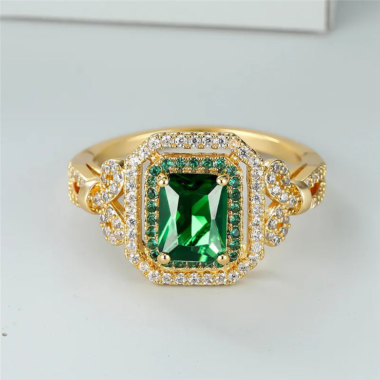 Luxury Crystal Green Zircon Square Stone Ring