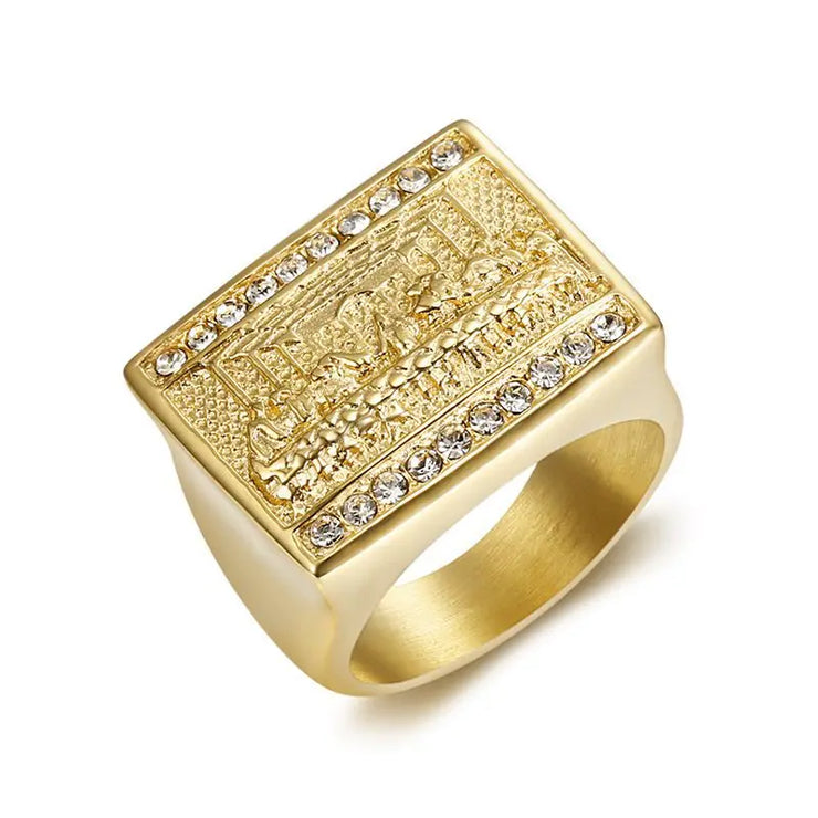 LUXARY STAINLESS STEEL GOLD PLAITED SQUARE RING