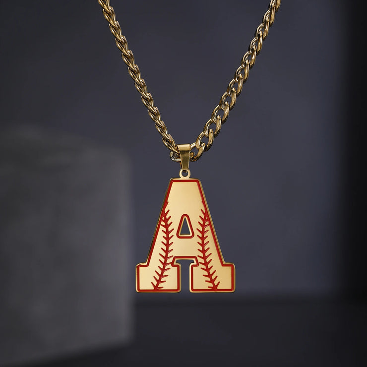 Alphabet A Baseball Pendant Necklace