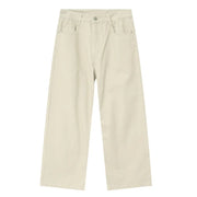 VINTAGE  STYLE MID HIGH SUMMER VERSATILE WIDE LOOSE JEANS