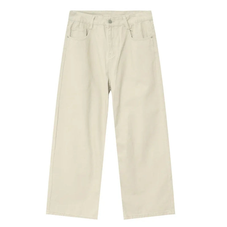 VINTAGE  STYLE MID HIGH SUMMER VERSATILE WIDE LOOSE JEANS