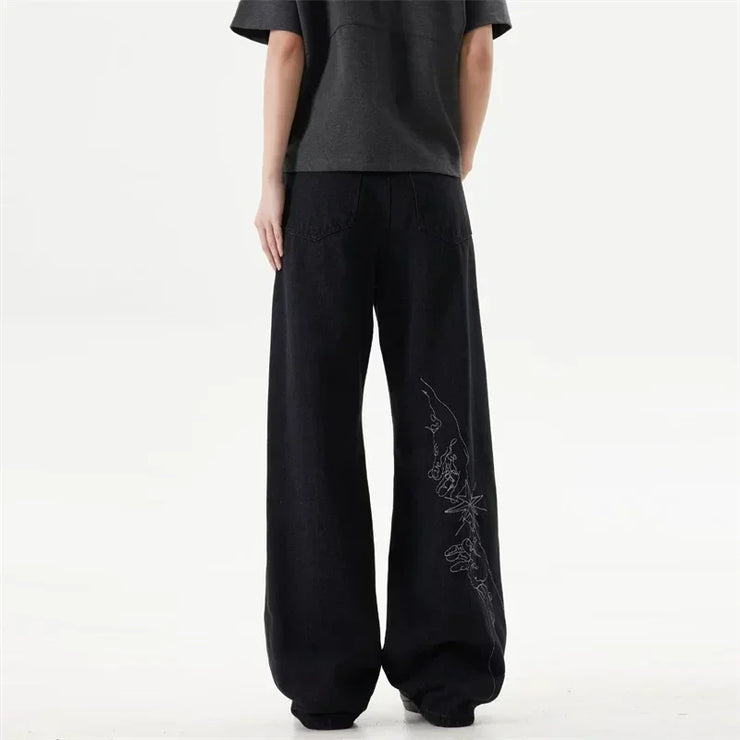 New Goth Vintage streetwear Embroidered Baggy Jeans