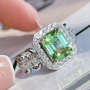 Luxury Trendy Green CZ Geometric Ring