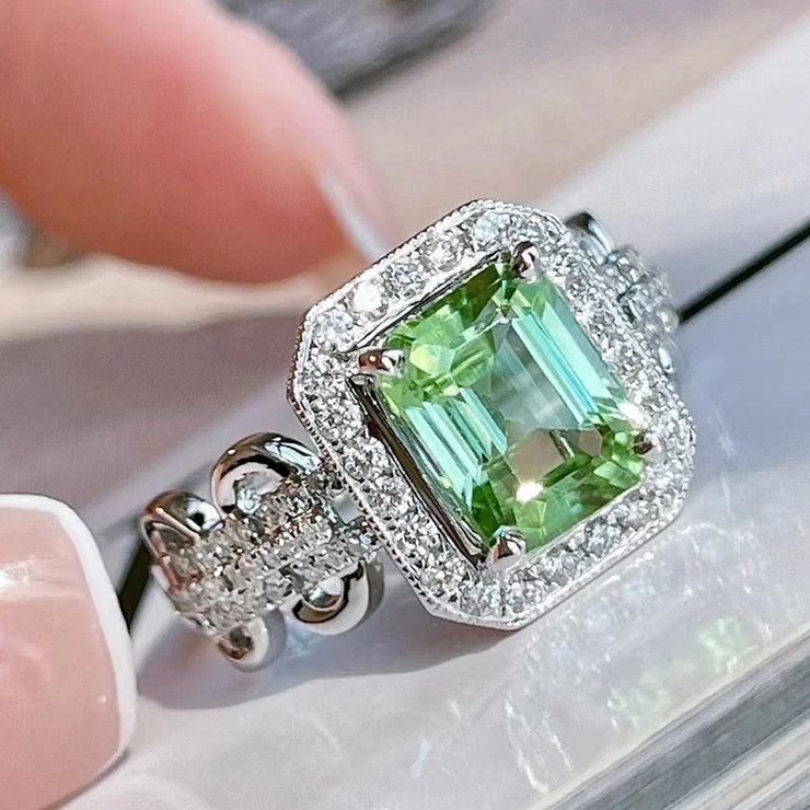 Luxury Trendy Green CZ Geometric Ring