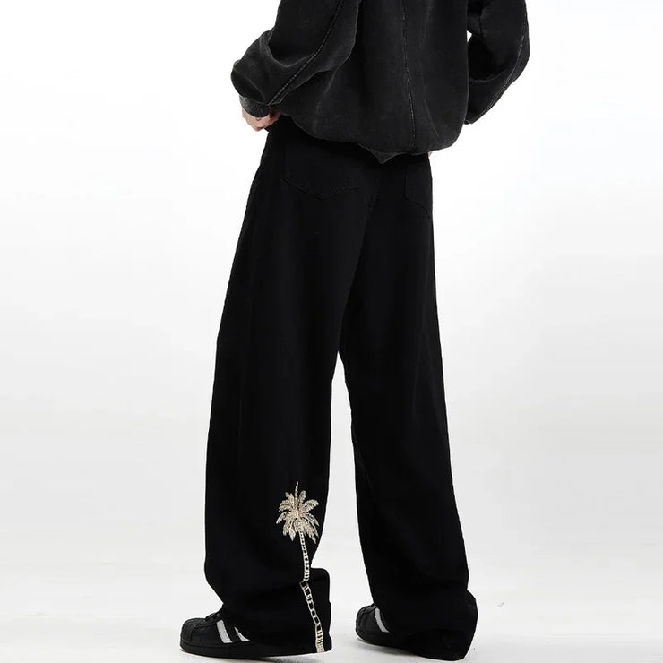 New Coconut Tree Embroidered Baggy Denim